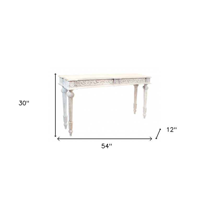 Console 54 po en bois massif vieilli, Blanc antique