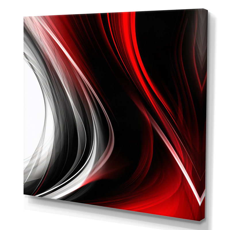 Rouge, rouge, infini ondulations II - art abstrait de vagues modernes, H 24 po x l 24 po x P 1 po, Toile tendue