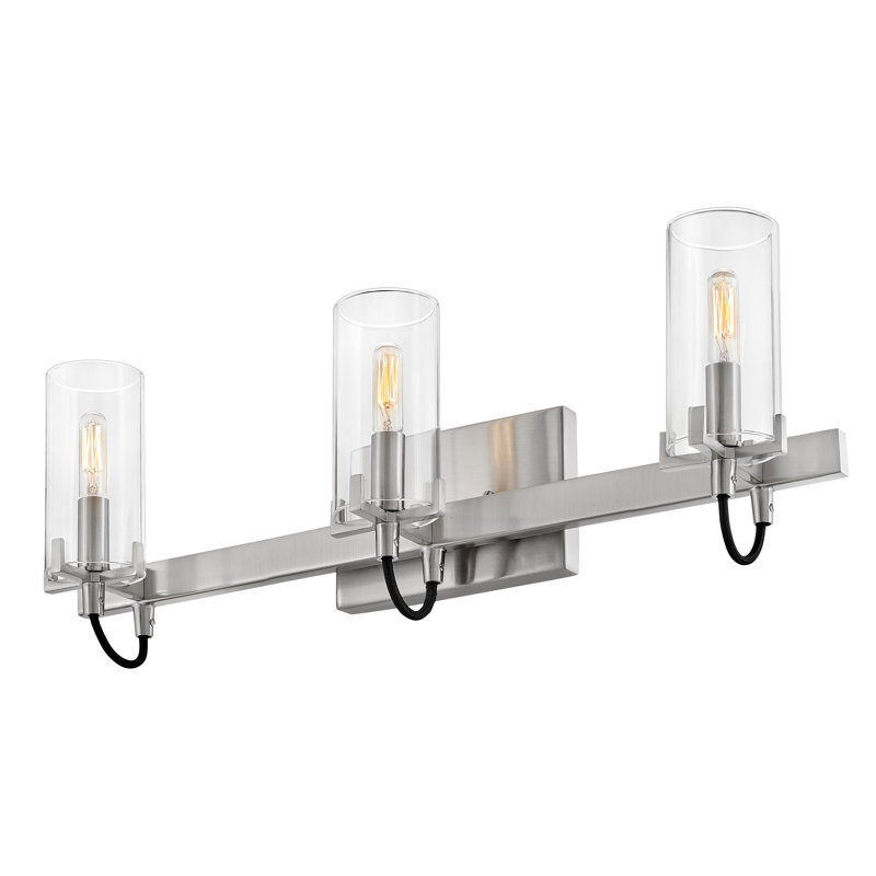 Ryden 3-Light Bath Vanity Fixture with Clear Cylindrical Shades, Brushed Nickel