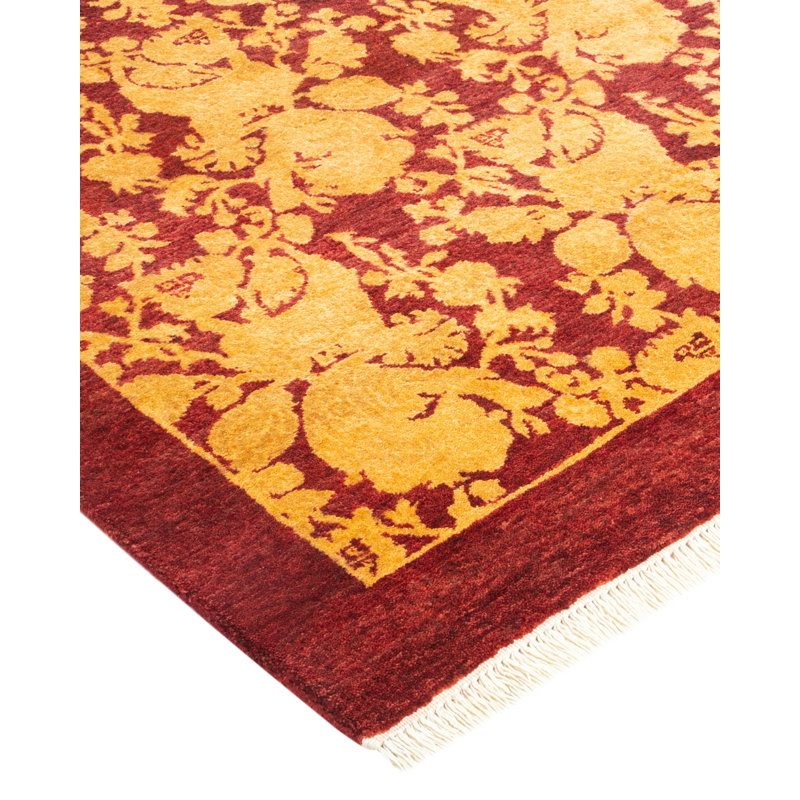 Tapis unique noué à la main rouge de 4 pi 2 po x 6 pi 2 po Keenan