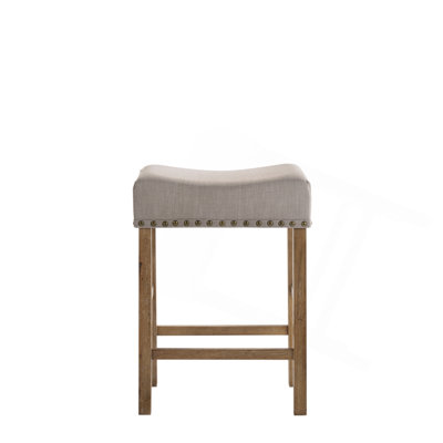 Martha II Tan Linen & Weathered Oak Finish Counter Height Stool (Set Of 2)