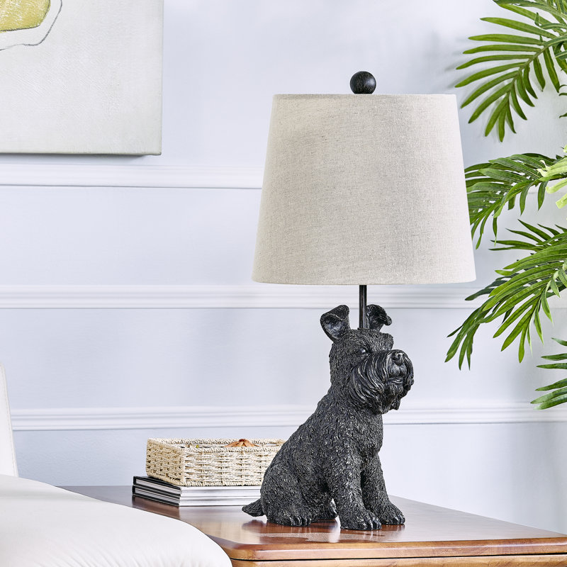 23.5"H Black Resin Schnauzer Table Lamp With Shade, Black, Beige