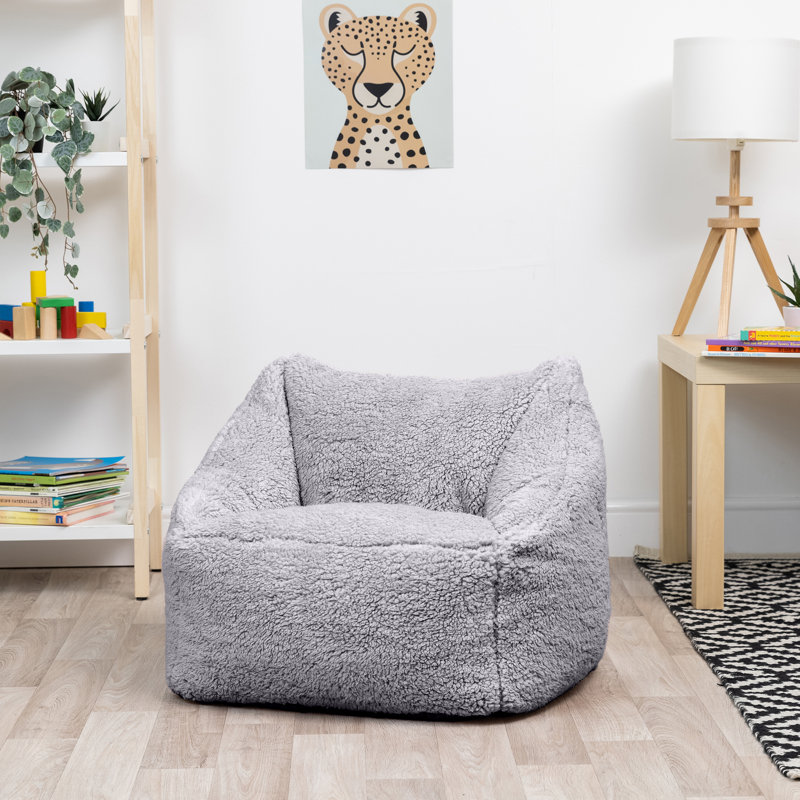 Kids Natalia Armchair Bean Bag, Grey Teddy