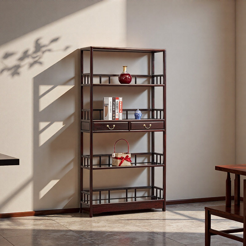 New Chinese Classic Retro Bookcase, (3 Shelves) 77.9"H x 38.6"W x 14.2"D