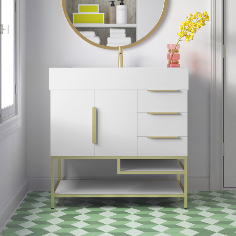 Ensemble de meuble-lavabo simple 36 po Glasgow, Blanc, Blanc