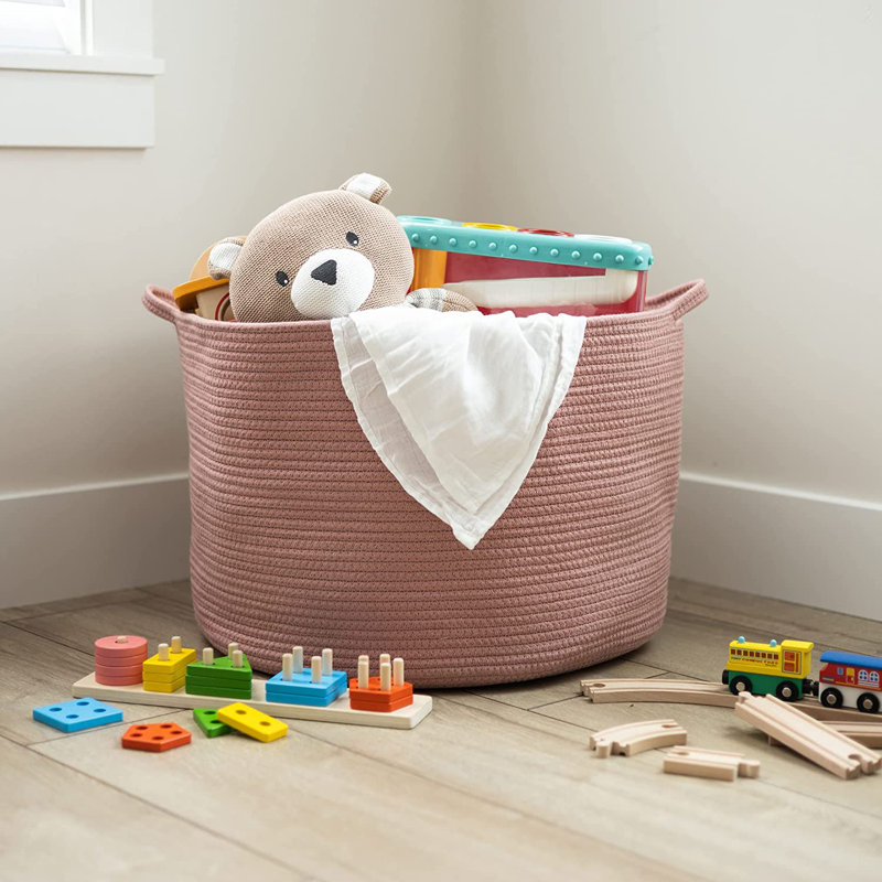 Laundry Cotton Basket, Pink, 14" H x 20" W x 20" D