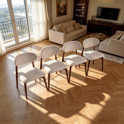 Modern Solid Wood Dining Chairs Set Of 4 With Curved Back, Ergonomic Upholstered Seat, Natural Wood Legs With Adjustable Anti-Slip Foot Pad, For Kitchens, Living Rooms, Offices (S-Walnut, Set Of 4)