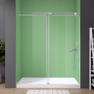 60" W X 76'' H Single Sliding Bypass Shower Door Modern Walk-in Frameless Door with 0.31 in. Clear Tempered Glass & Reversible Installation
