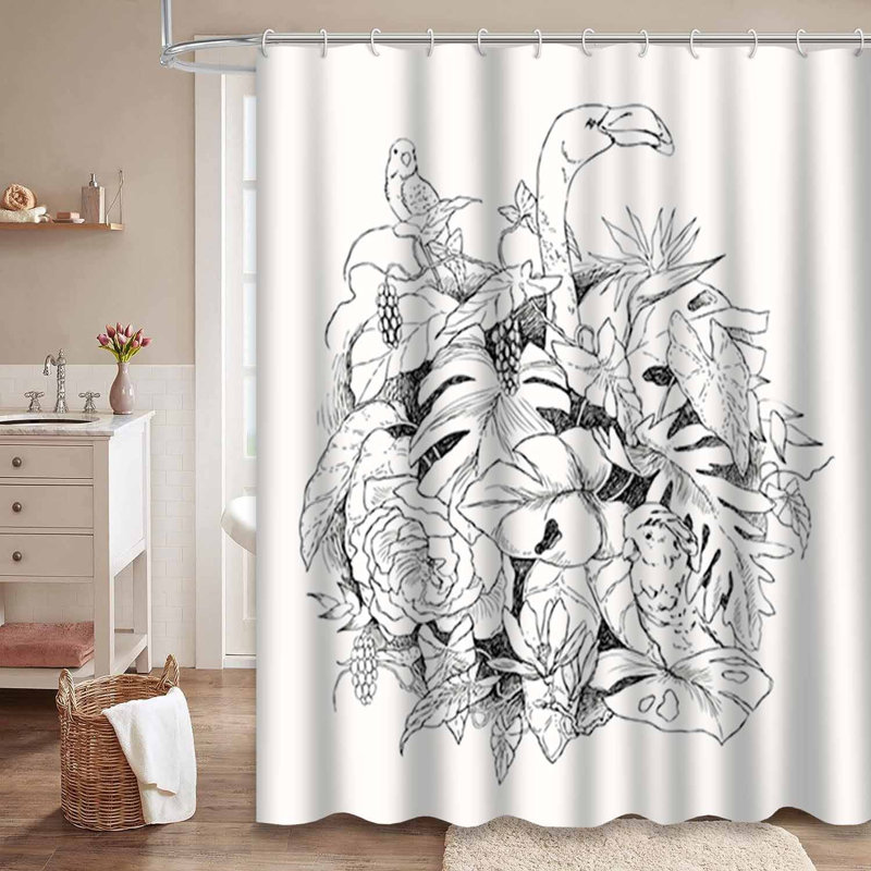 Rideau de douche imperméable à motif floral avec 12 crochets, L 72 po x l 84 po