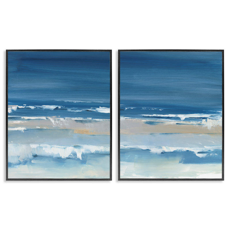 «Crashing Beach Wave Shore», ensemble de 2 giclées encadrées noires par Ethan Harper, Giclée encadrée noir minuit