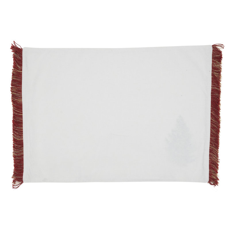 Napperons de Noël brodés (ensemble de 4) - Napperons des Fêtes avec décoration d'arbre brodé et frange décorative, Rouge