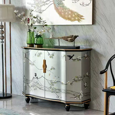 Silver Foil Hand-Painted Accent and Buffet Cabinet