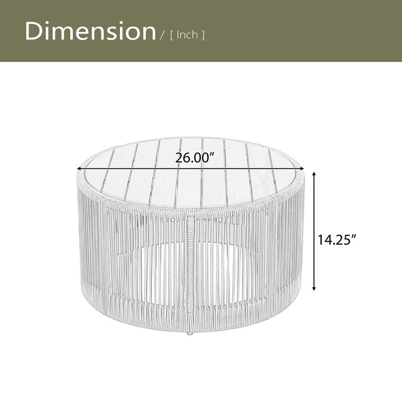 Table basse d'extérieur en corde de rotin et bois d'acacia - Mobilier de balcon de patio pour le jardin, la cour et le balcon