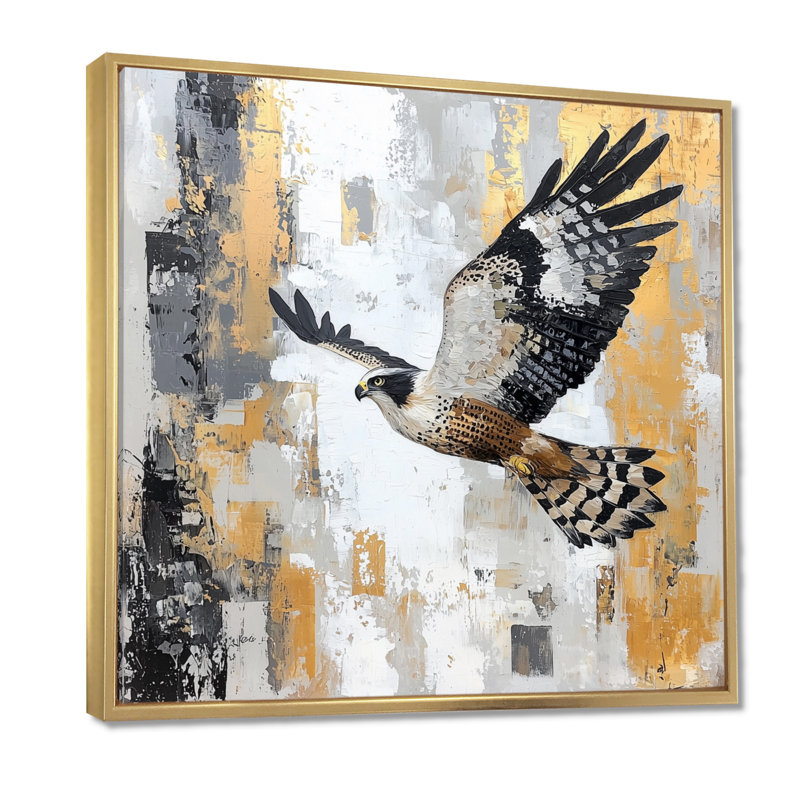 Hawk Soaring Over The Mountains II - Hawk, impression d'art mural, Impression dans un cadre flottant sans passe-parto, Doré
