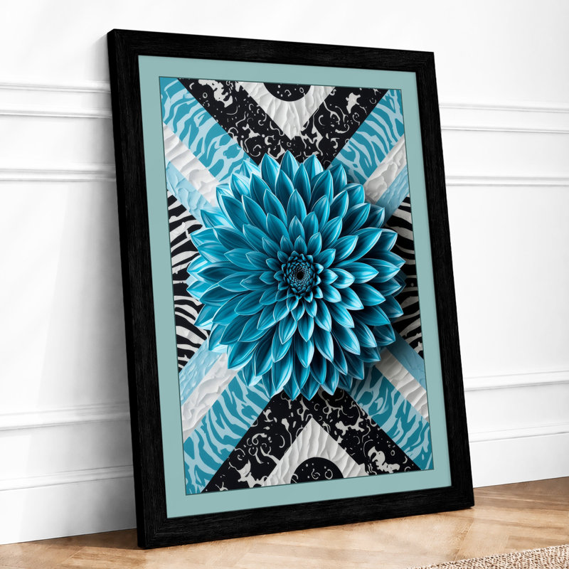 Turquoise Dahlia Mandala Geometric - Print, Black, A4 - 29.7 x 21.0 cm