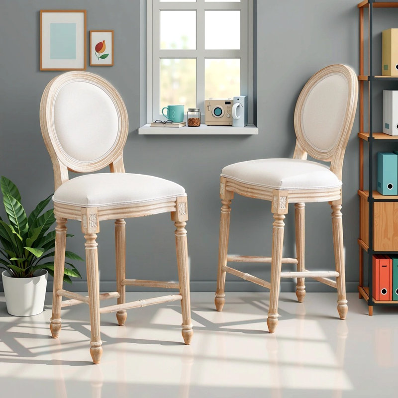 Ensemble de 2 chaises de salle à manger avec pieds sculptés et revêtement en lin, chaise d'appoint de style français démontable