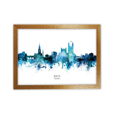 Bath England Skyline Blue City Name by Michael Tompsett - Print