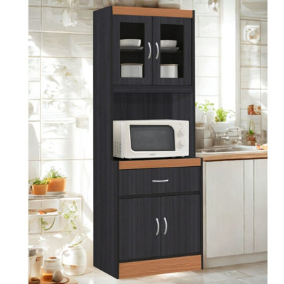 Kitchen Cabinet 22.7 inch Wide Freestanding China Display Hutch with Storage, Microwave Shelf and Utensil Drawer, by L