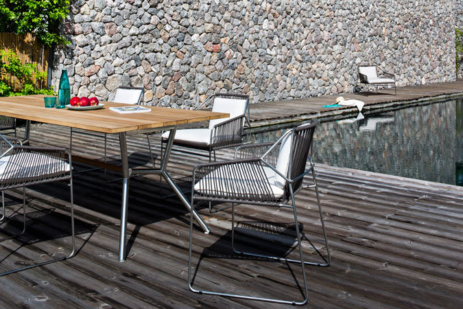 Reef Rectangular Dining Table, Teak, Stainless Steel /Teak Cross Bar, 29.13" H x 70.88" W x 39.38" D