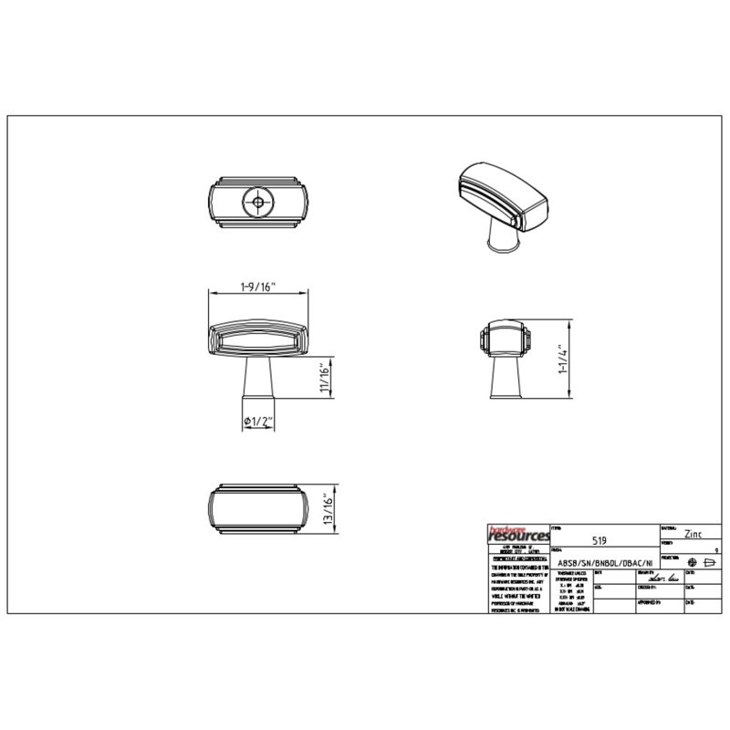 Delgado Rectangular Knob, Brushed Oil Rubbed Bronze