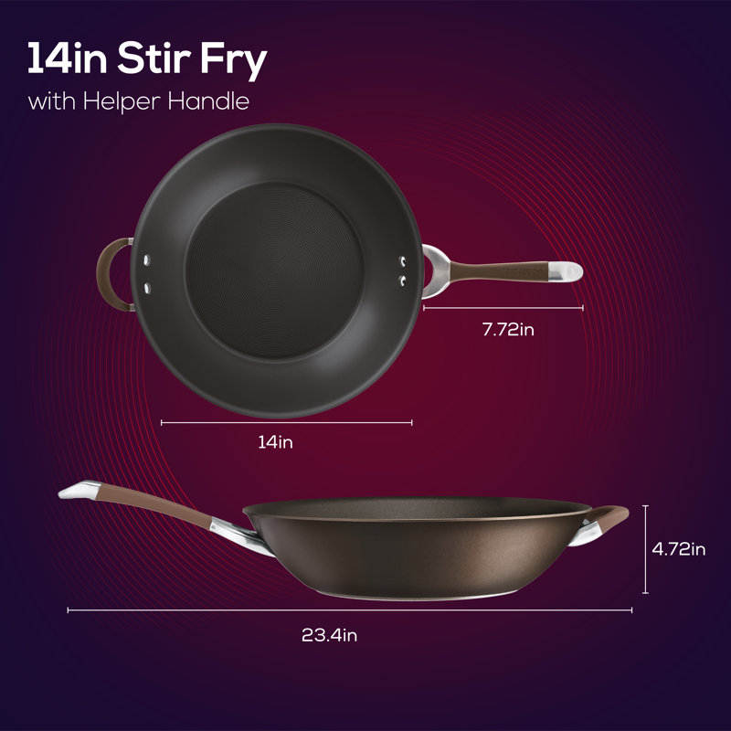 Circulon Symmetry Hard-Anodized Nonstick Induction Stir Fry Pan with Helper Handle, 14-Inch, 14-in., Chocolate