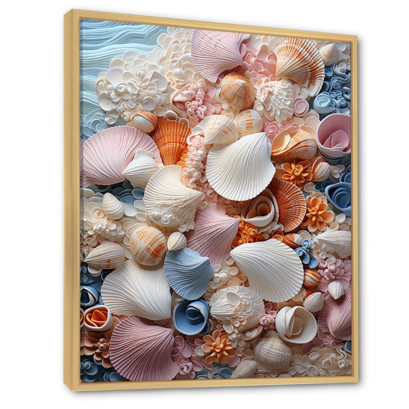 Coquillage blanc sérénité pastorale - animaux, impressions d'art mural, H 32 po x l 16 po x P 1 po, Cadre naturel flottant