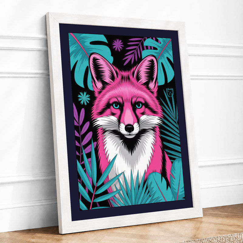 Magenta Fox Head Modern - Framed Print, A2 - 59.4 x 42.0 cm, White