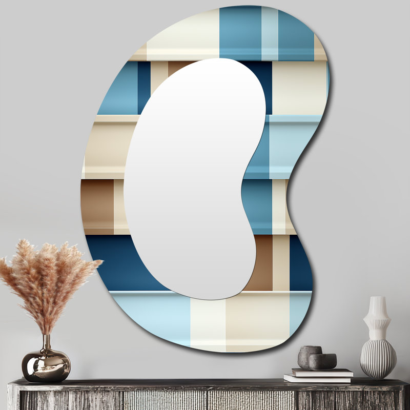 Miroir mural décoratif rayé de forme irrégulière blanc et bleu Fisnike, 39 po x 28 po