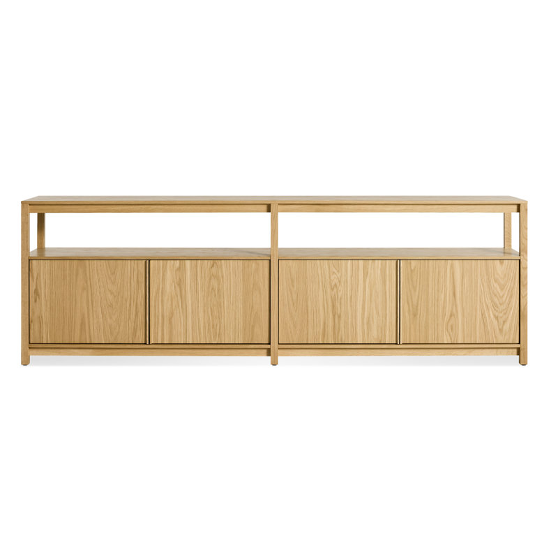 Open Plan Low Bookcase with Storage, White Oak, (2 Sheves) 26" H x 80" W x 13" D