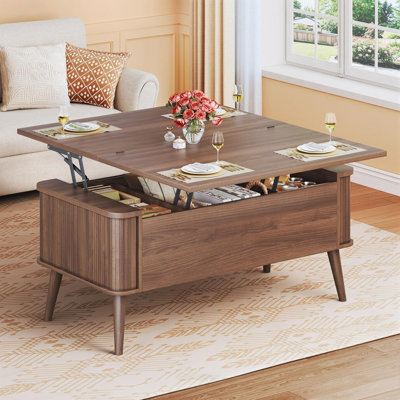 40" Square Coffee Table with 3 Hidden Compartments, Modern Center Table with Lifting top