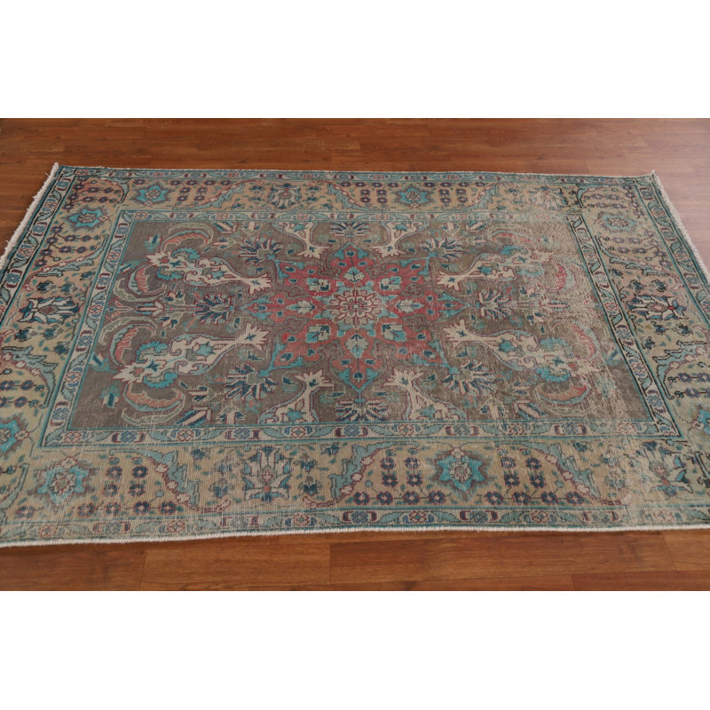Tapis unique gris anthracite en laine noué à la main 4 pi 3 po x 6 pi 4 po des années 1960