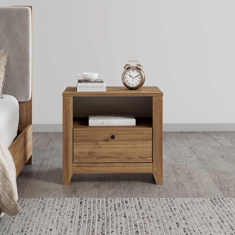 55cm W Manufactured Wood Bedside Table, Istanbul Walnut