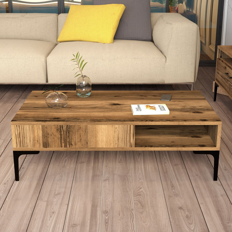 Table basse à 4 pieds avec rangement, Noyer