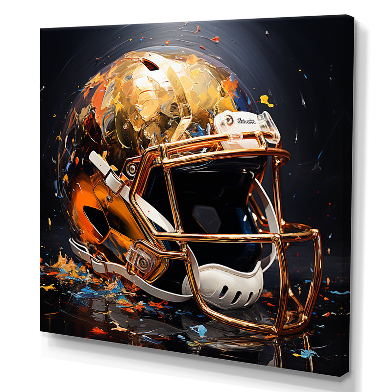 Casque de football américain doré - art mural de football sportif, Toile tendue, H 36 po x l 36 po x P 1,5 po