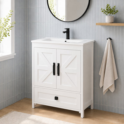 Meuble-lavabo en bois 30 po, blanc 3002