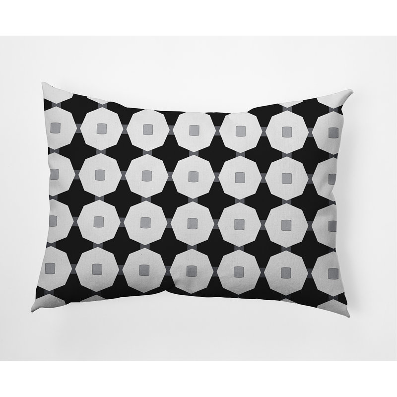 Geometric Outdoor Reversible Throw Pillow, Black