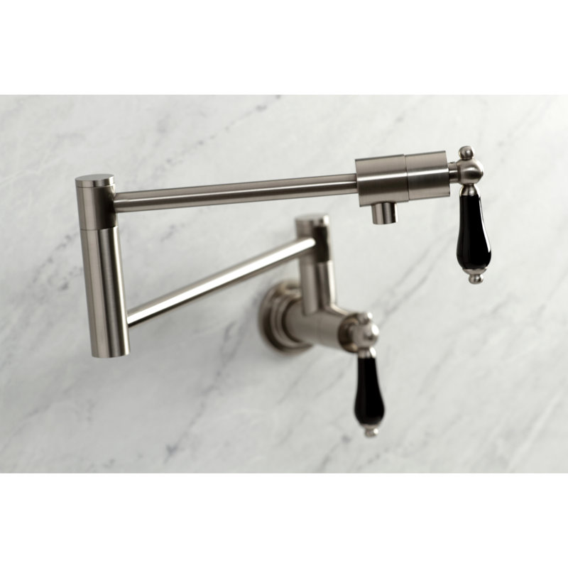 Kingston Brass Duchess Two-Handle 1-Hole Wall Mount Pot Filler Faucet, Brushed Nickel/Black
