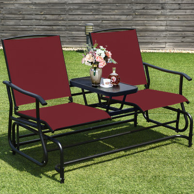 2 Person Outdoor Patio Double Glider Chair Loveseat Rocking Wine