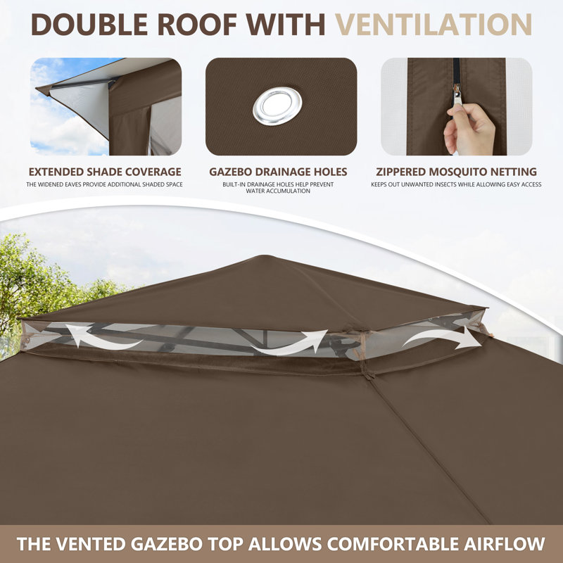 MASTERCANOPY 13 Ft. W x 13 Ft. D Steel Patio Gazebo, Brown