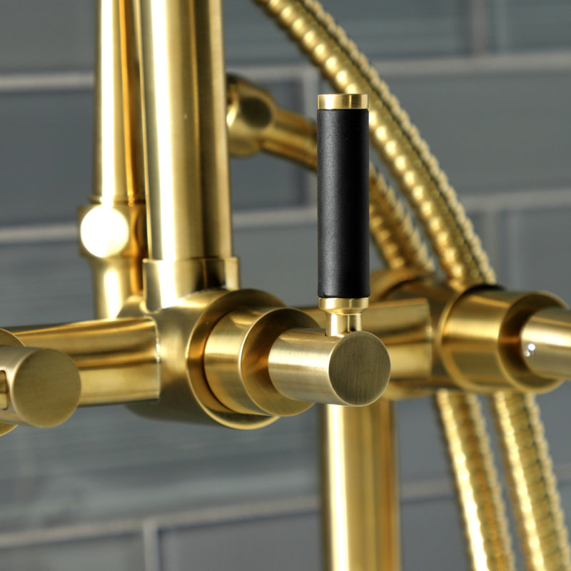 Kingston Brass Kaiser Three-Handle 2-Hole Deck Mount Clawfoot Tub Faucet with Hand Shower, Brushed Brass