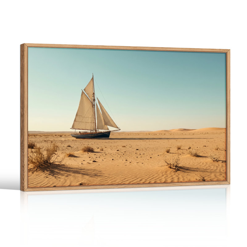 Ensemble de 1 tableau sur toile représentant un voilier du désert, 32"H x 48"W, Natural