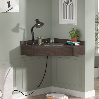 Floating Desk With Drawer And Power Outlets