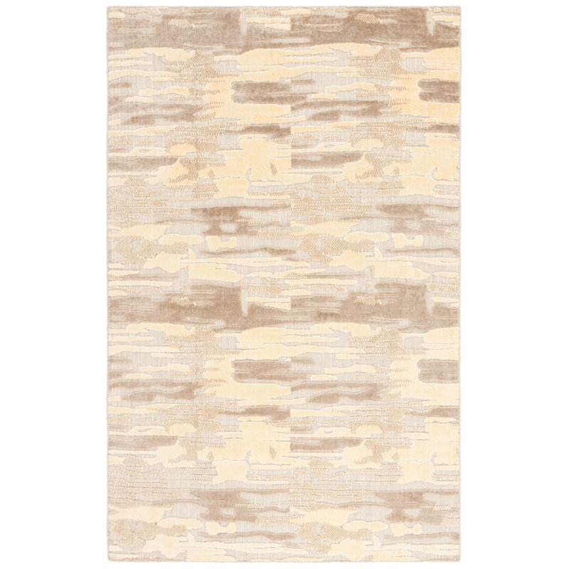 Tapis en laine / viscose / coton tissé à la main Thereza en brun / gris, Rectangle 6 pi x 9 pi