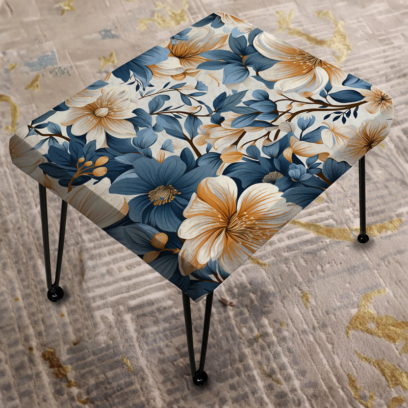 Blue Retro Finesse Floral Pattern III - Floral Rectangle Ottoman
