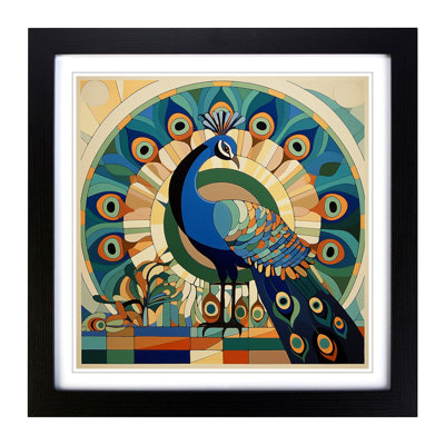Peacock Constructivism No.1 - Single Picture Frame Print on Wood