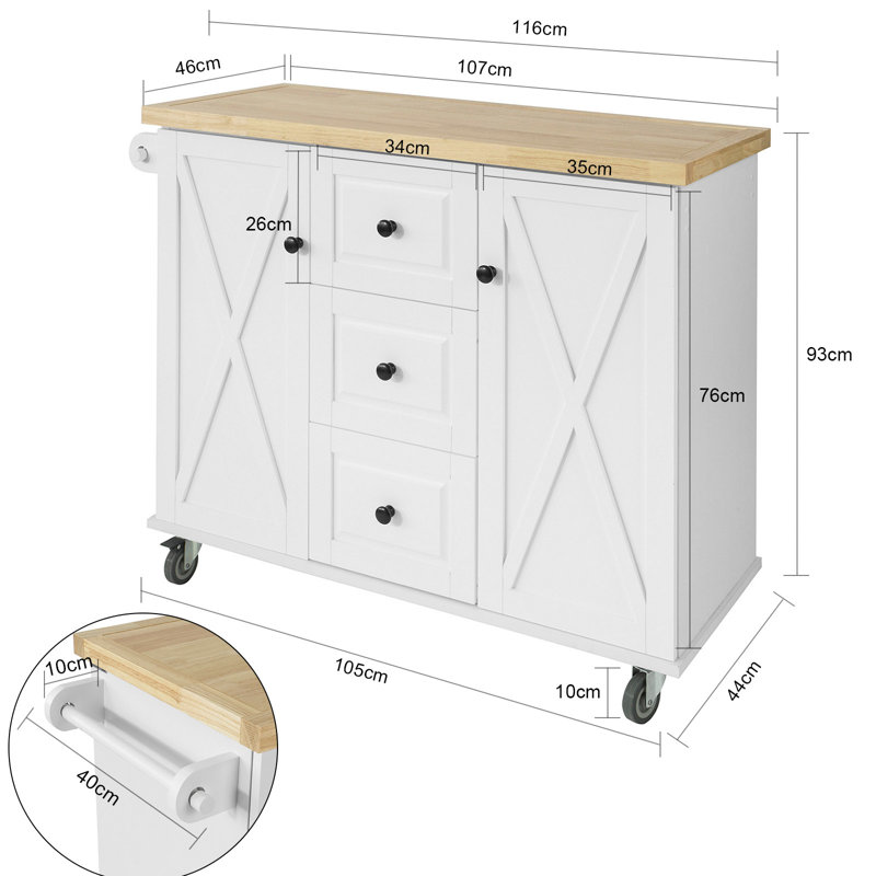 Peterlee Solid Wood Top Kitchen Cart