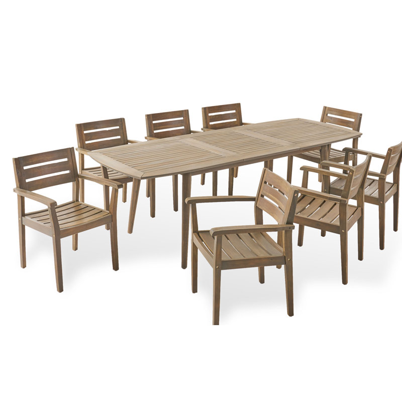 Maldonado 8-Person Acacia Patio Dining Set with Extendable Rectangular Table , Gray