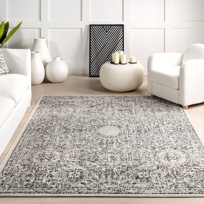 Asmin Medallion Area Rug for Living Room Bedroom Dining Room Kitchen, Grey/Ivory, Rectangle 8' x 10'