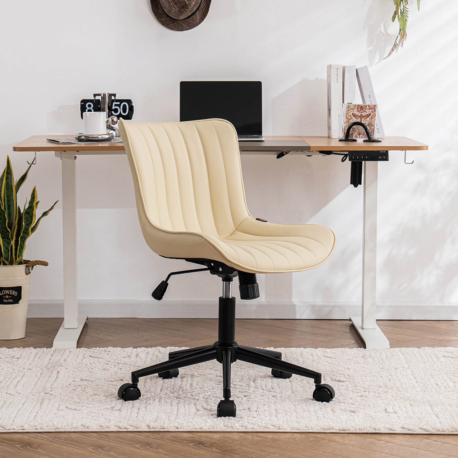 Brionni Leather Office Chair, Beige Performance Faux Leather