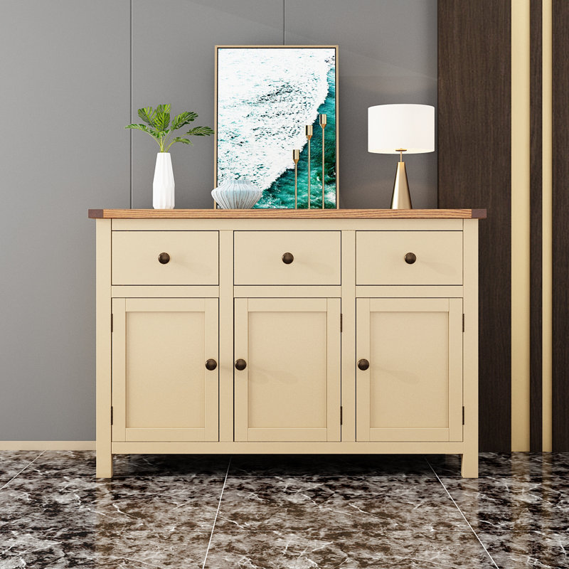 Buffet en bois massif (long), Gris clair
